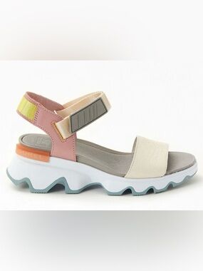 Sorel Color-Block Platform Sandal in Pink, Yellow & White, Sz 9.5, Like NEW
